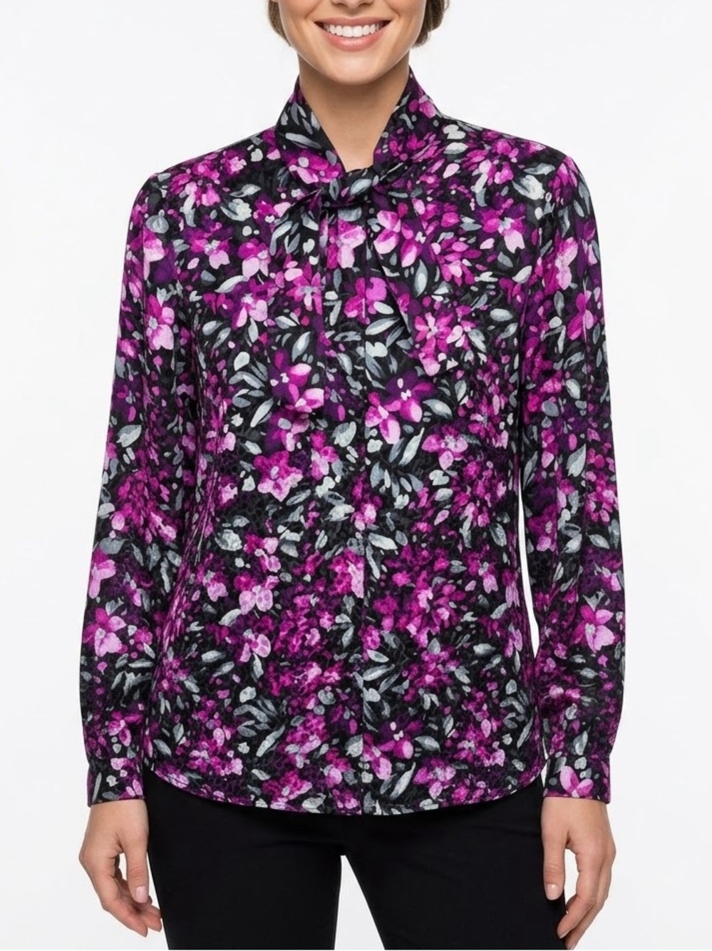 Vintage Valentino Miss V Floral Silky Blouse Long Sleeve